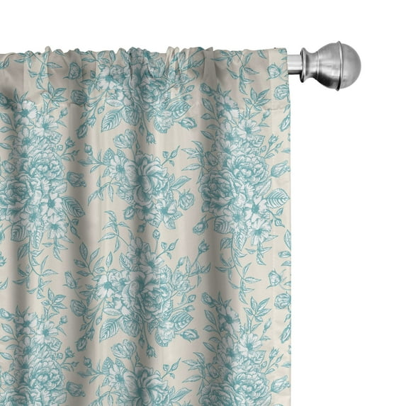Ambesonne Vintage Window Curtains, English Garden Rose Romance, Each 28" W x 95" L, Off White Blue