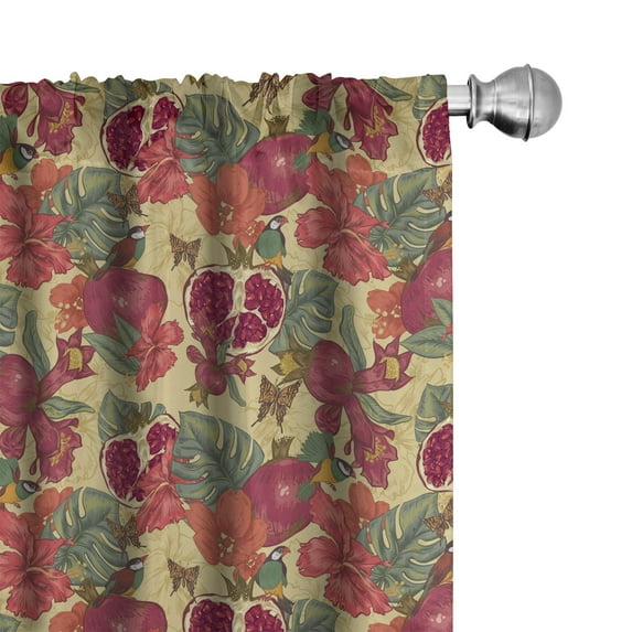 Ambesonne Vintage Window Curtains, Exotic Wild Tropic Birds, Each 28" W x 95" L, Beige Red