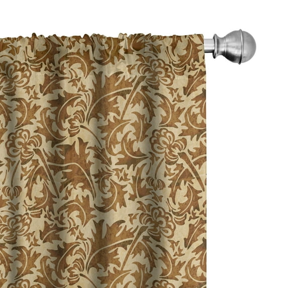 Ambesonne Vintage 4-Panel Curtains, Faded Curled Leaves, 56"x84", Caramel and Beige