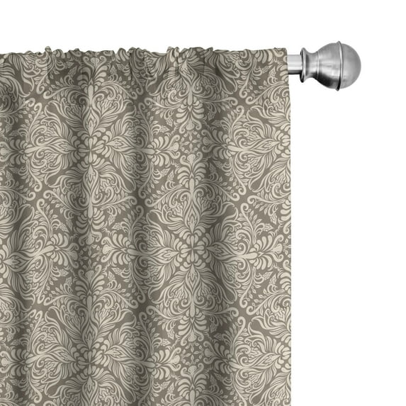 Ambesonne Vintage Window Curtains, Floral Byzantine Damask, Each 28" W x 95" L, Taupe and Beige