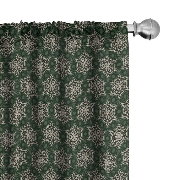 Ambesonne Vintage 4-Panel Curtains, Floral Motif Timeless Retro, 56"x95", Emerald Beige