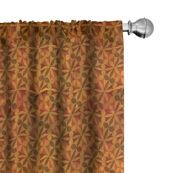 Ambesonne Vintage Window Curtains, Floral Motifs 3D Cubes Art, Each 28" W x 84" L, Dark Orange and Cinnamon