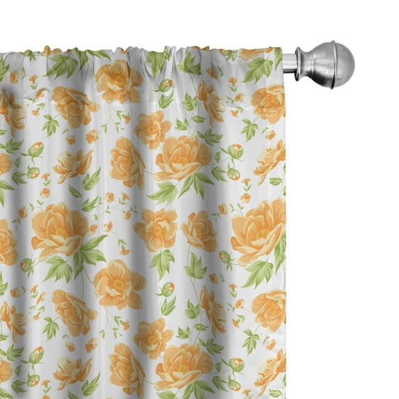 Ambesonne Vintage Window Curtains, Floral Peony Bouquets, Each 28" W x 95" L, Pale Orange Green White