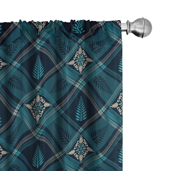 Ambesonne Vintage 4-Panel Curtains, Floral and Checkered, 56"x84", Sea Blue and Grey Yellow