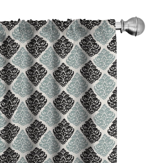 Ambesonne Vintage Window Curtains, Flower Leaf Motifs Pattern, Each 28" W x 84" L, Pale Teal and Dark Grey