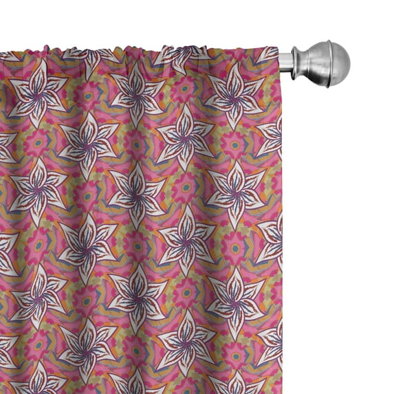 Ambesonne Vintage 4-Panel Curtains, Flowers on Floral Back Art, 56"x84", Pale Fuchsia Rose and Pink