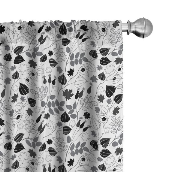 Ambesonne Vintage Window Curtains, Greyscale Botanical Art, Each 28" W x 63" L, Charcoal Grey and Taupe Grey