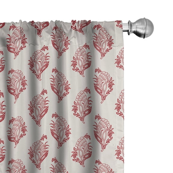 Ambesonne Vintage Window Curtains, Jacobean Floral Art, Each 28" W x 63" L, Eggshell and Vermilion
