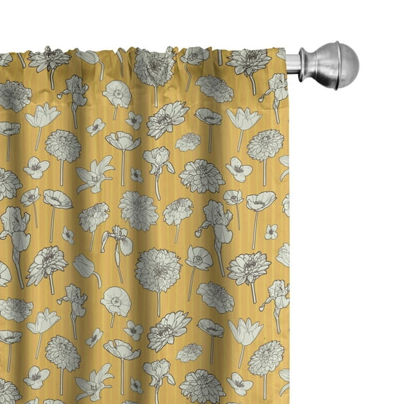 Ambesonne Vintage 4-Panel Curtains, Meadow Flowers on Stripes, 56"x63", Pale Orange Taupe
