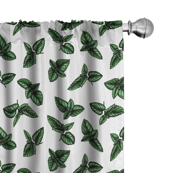 Ambesonne Vintage Window Curtains, Mint Leaves Botanical Art, Each 28" W x 63" L, Fern Green Dark Grey