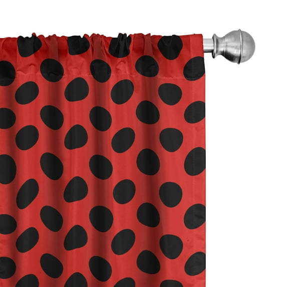 Ambesonne Vintage Window Curtains, Modern Polka Dots Artwork, Each 28" W x 84" L, Scarlet and Dark Grey