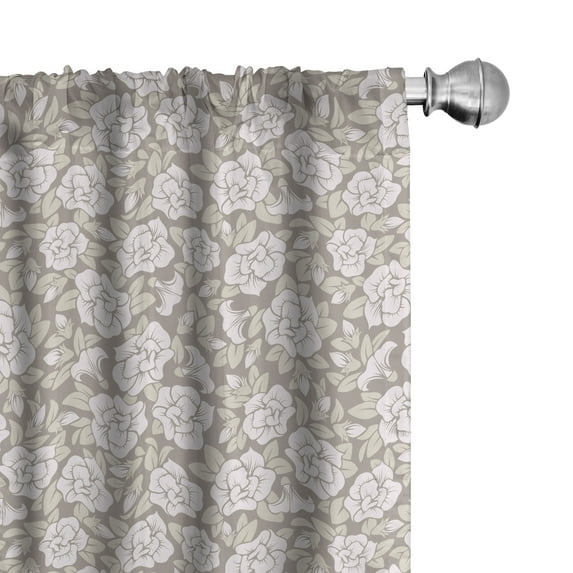 Ambesonne Vintage Window Curtains, Nostalgic Pastel Flowers, Each 28" W x 84" L, Grey Yellow Pale Pink