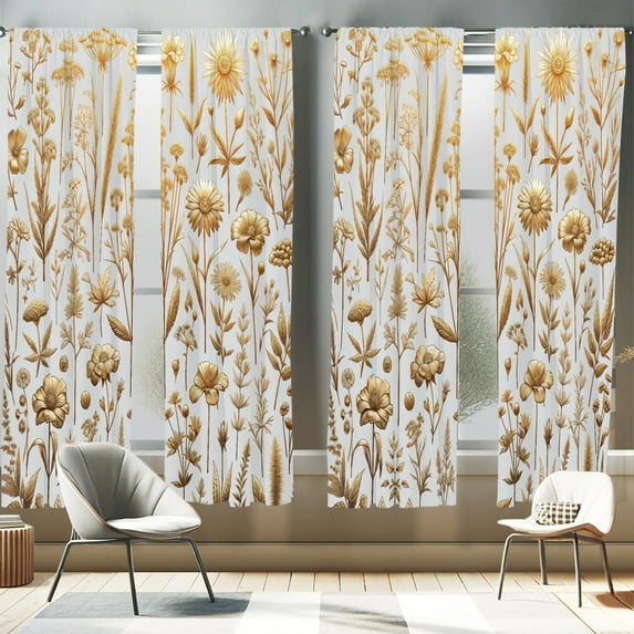 Ambesonne Vintage 4-Panel Curtains, Nostalgic Wildfloral Witchy, 56"x84", Dark Khaki Pale Grey