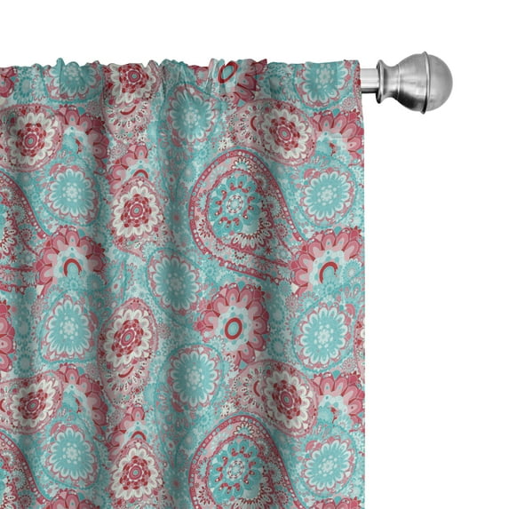 Ambesonne Vintage Window Curtains, Oriental Spring Flowers, Each 28" W x 95" L, Pink Pale Blue