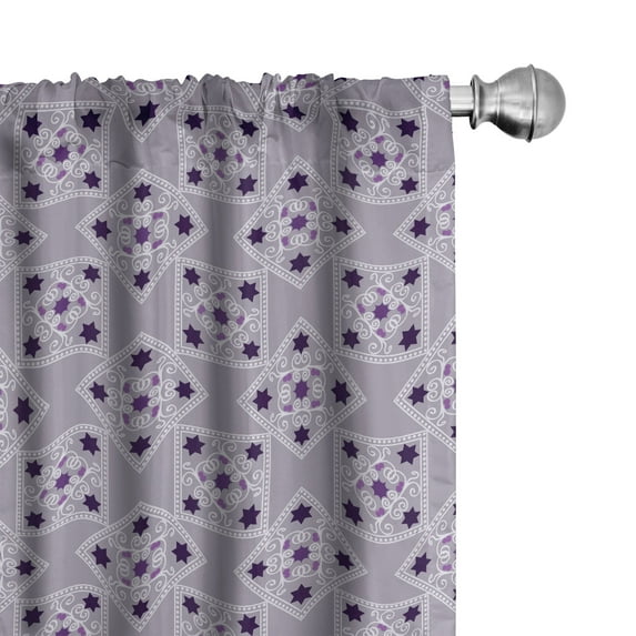 Ambesonne Vintage Window Curtains, Ornate Sqaures Swirls, Each 28" W x 95" L, Lilac Purple Dark Purple