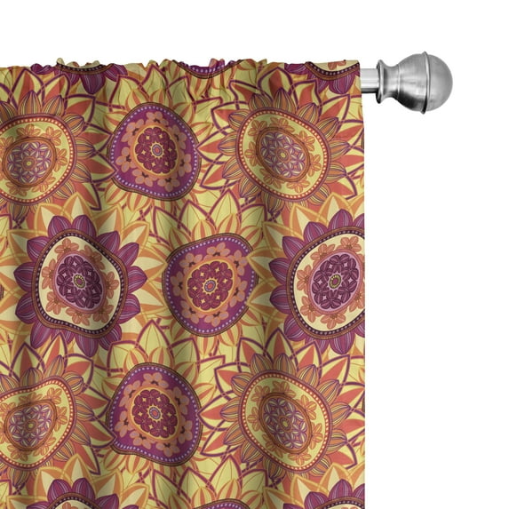 Ambesonne Vintage Window Curtains, Overlapped Mandala Pattern, Each 28" W x 84" L, Pastel Yellow Dark Orange