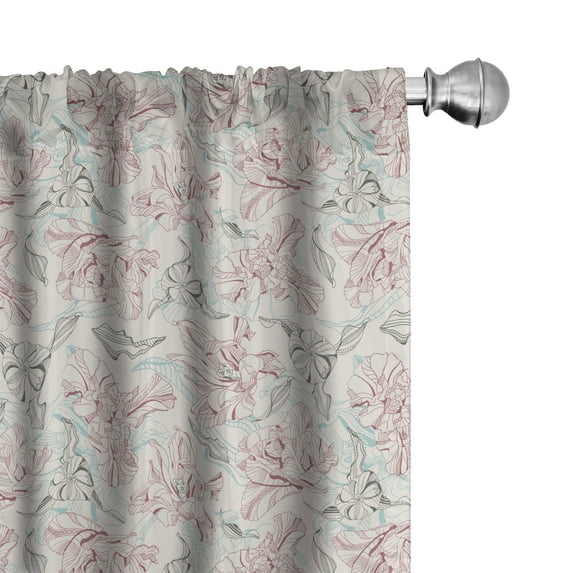 Ambesonne Vintage Window Curtains, Pastel Design Tulip Flowers, Each 28" W x 84" L, Champagne Pale Rose