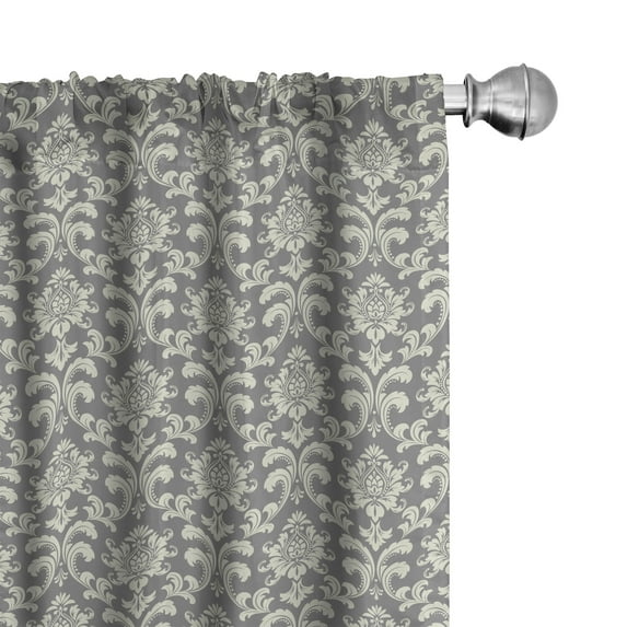 Ambesonne Vintage Window Curtains, Pattern Monochrome Damask, Each 28" W x 63" L, Purpleblue and Pale Grey