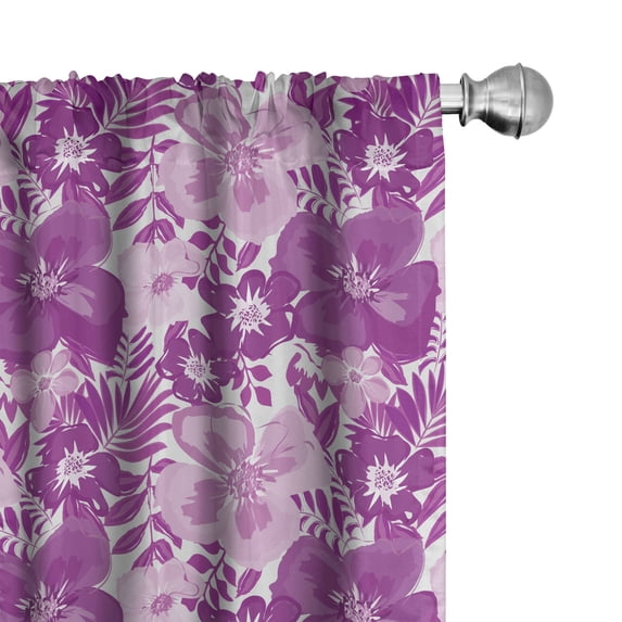Ambesonne Vintage Window Curtains, Purple Tones Floral Pattern, Each 28" W x 84" L, Purple Lilac White