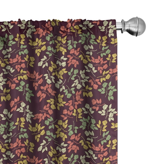 Ambesonne Vintage Window Curtains, Repeating Roses Leaves Art, Each 28" W x 84" L, Dark Mauve and Apple Green