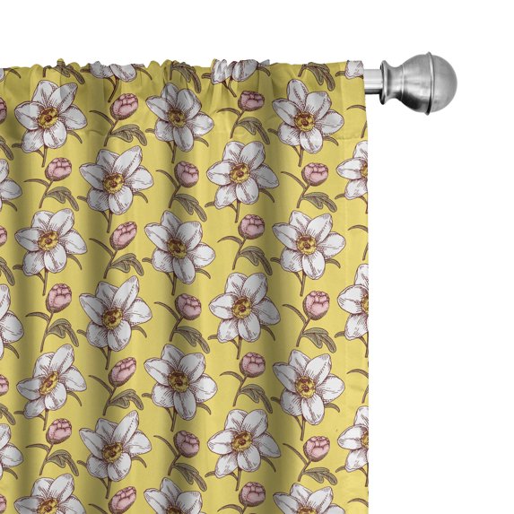 Ambesonne Vintage Window Curtains, Romantic Nature Blossom Art, Each 28" W x 95" L, Mustard Rose