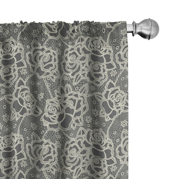 Ambesonne Vintage Window Curtains, Romantic Rose Motifs, Each 28" W x 63" L, Dark Taupe Cream