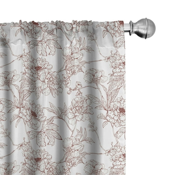 Ambesonne Vintage Window Curtains, Rustic Sprigs Wild Poenies, Each 28" W x 95" L, Burgundy White