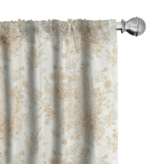 Ambesonne Vintage Window Curtains, Soft Monochrome Bouquet, Each 28" W x 63" L, Sand Brown White