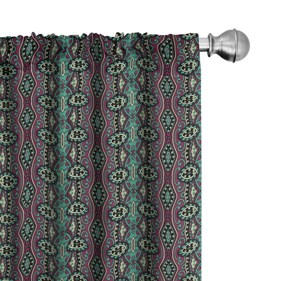 Ambesonne Vintage Window Curtains, Victorian Curls Swirls, Each 28" W x 95" L, Sea Green Dried Rose