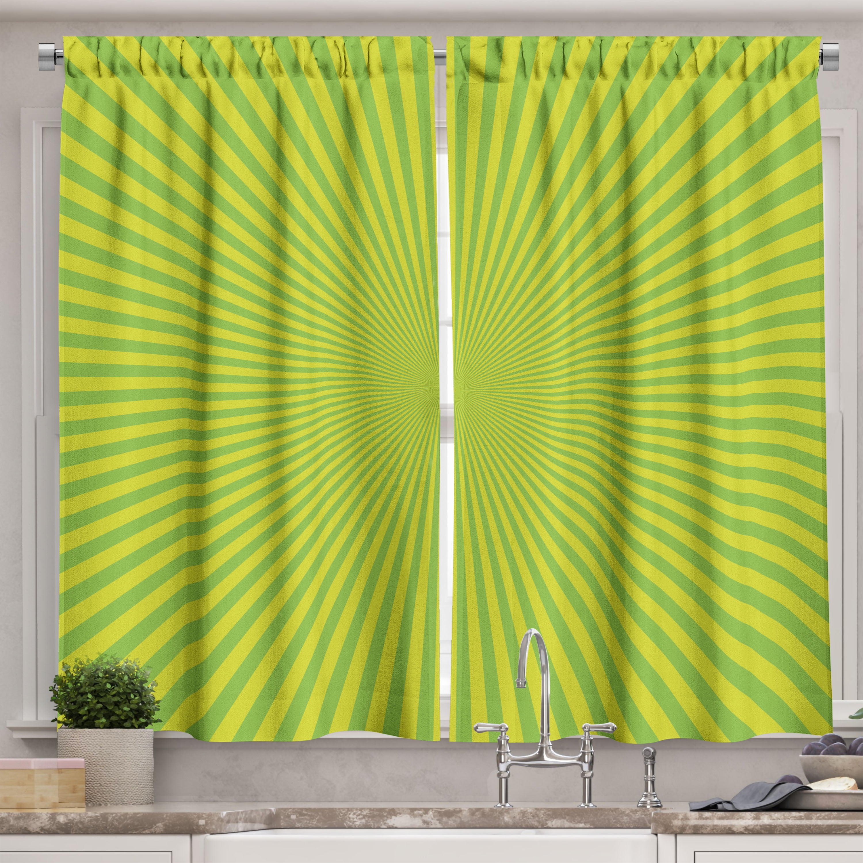 Ambesonne Vintage 60s Kitchen Curtains, Retro Colorful Lines, 55"x30
