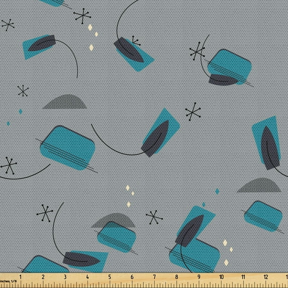 Ambesonne Vintage 70's Fabric by the Yard Upholstery, Whimsical Shapes Dots, 1 Yard, Pale Grey Dark Turquoise