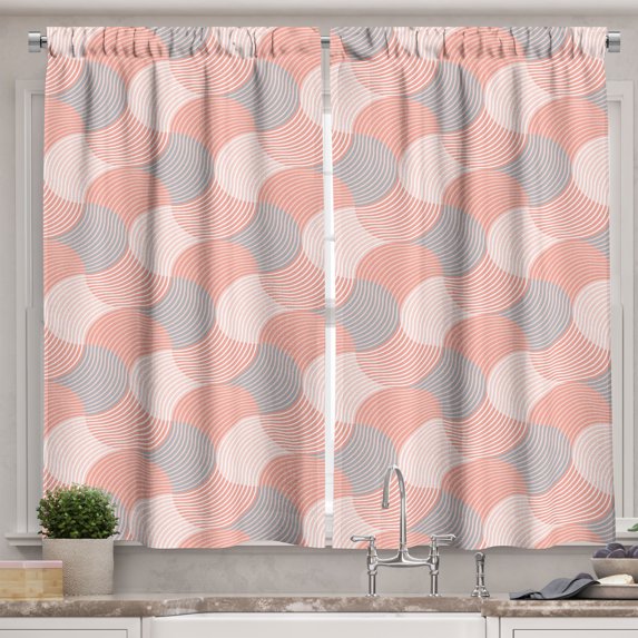 Ambesonne Vintage 70's Kitchen Curtains, Pastel Color Lines Art, 55"x39", Pale Salmon White Blush