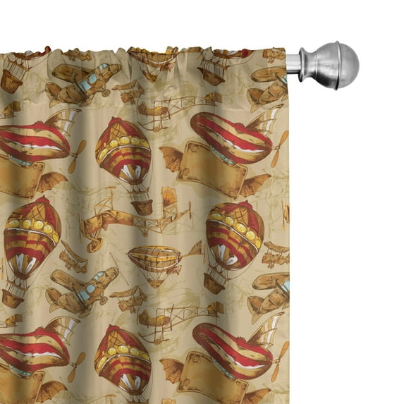 Ambesonne Vintage Airplane Window Curtains, Aviation Style, Each 28" W x 63" L, Pale Brown Red Yellow