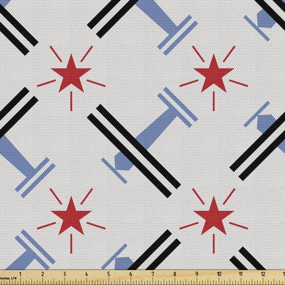 Ambesonne Vintage Airplane Fabric by the Yard Upholstery, Retro Craft, 1 Yard, Pale Blue Red Grey