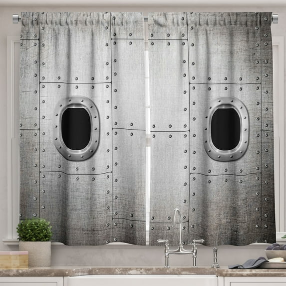 Ambesonne Vintage Airplane Kitchen Curtains, Windows Detail, 55"x45", Grey Black