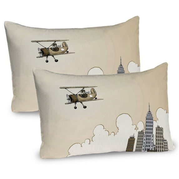 Ambesonne Vintage Airplane Pillow Sham 2 Pack, Cartoon Plane, 26"x20", Tan White Grey