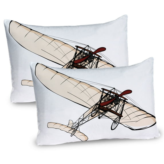 Ambesonne Vintage Airplane Pillow Sham 2 Pack, Old Engine, 30"x20", Peach Burgundy Black