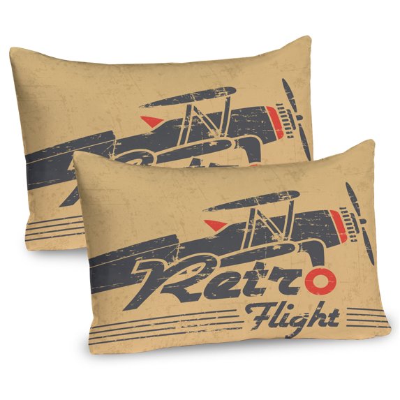 Ambesonne Vintage Airplane Pillow Sham 2 Pack, Retro Emblem, 30"x20", Sand Brown Vermilion