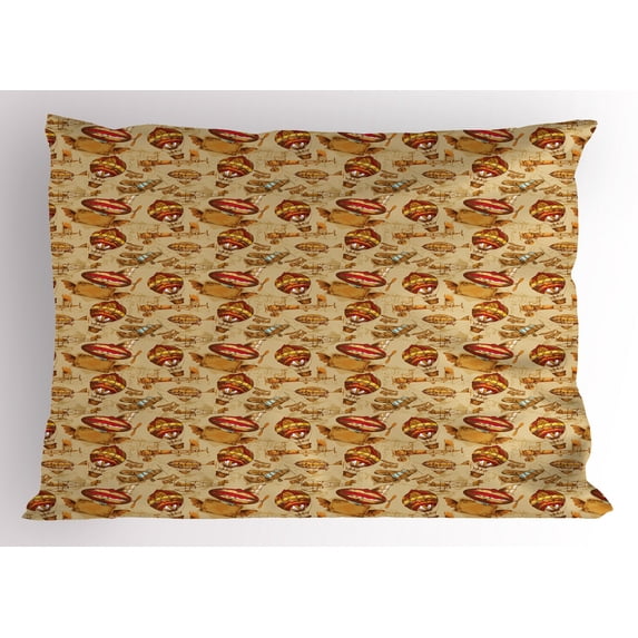Ambesonne Vintage Airplane Pillow Sham, Aviation Style, 26" X 20", Pale Brown Red Yellow