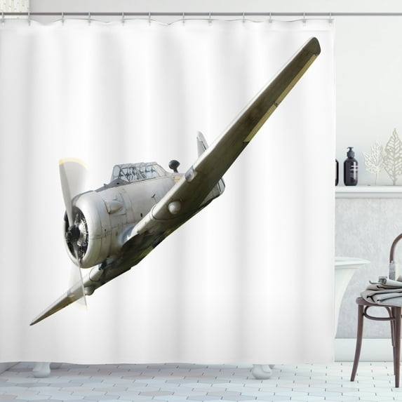 Ambesonne Vintage Airplane Shower Curtain, Retro Aircraft, 69"Wx75"L, Grey White