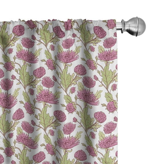 Ambesonne Vintage Asian Window Curtains, Eastern Breeze Blooms, Each 28" W x 84" L, White Pale Fuchsia