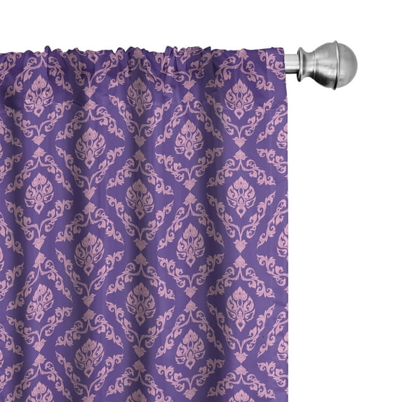 Ambesonne Vintage Asian 4-Panel Curtains, Swirly Art Deco East, 56"x95", Blue Violet Pale Purple