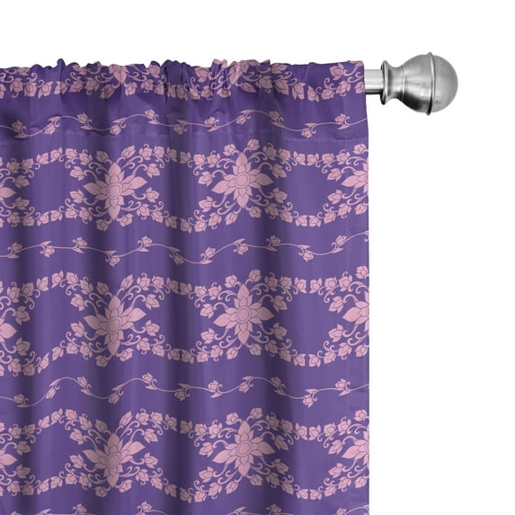 Ambesonne Vintage Asian Window Curtains, Swirly Petal Oriental, Each 28" W x 84" L, Blue Violet and Pale Purple