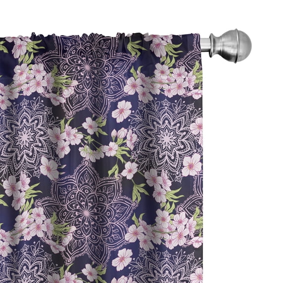 Ambesonne Vintage Asian Curtains, Sakura Blossoms Art, Pair of 28"x63", Indigo and Pale Mauve