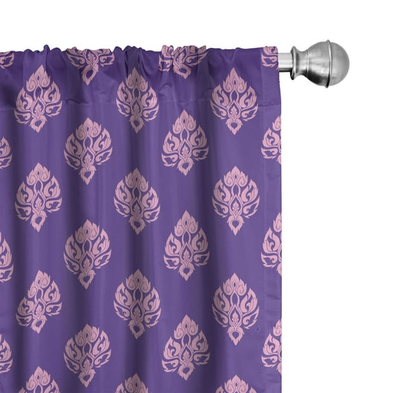 Ambesonne Vintage Asian Curtains, Thai Ornaments Art, Pair of 28"x95", Blue Violet and Baby Pink
