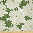 thumbnail image 1 of Ambesonne Vintage Asian Fabric by the Yard Microfiber, Chrysanthemum Japan, 2 Yards, Green Ivory, 1 of 2