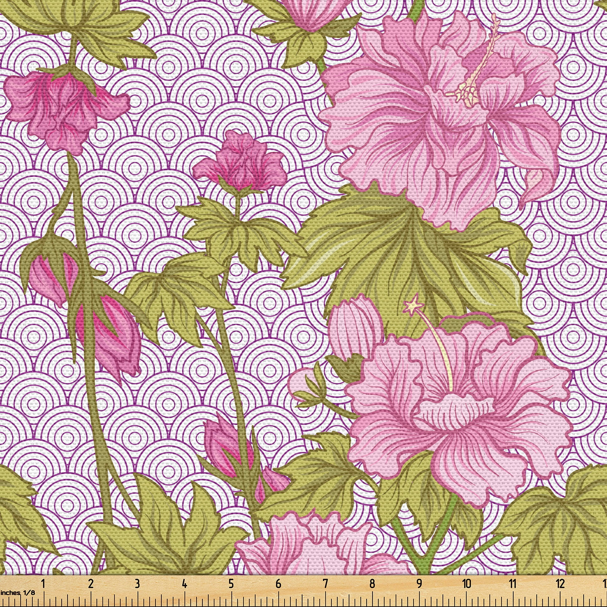 Ambesonne Vintage Asian Fabric by the Yard Upholstery, Peony in