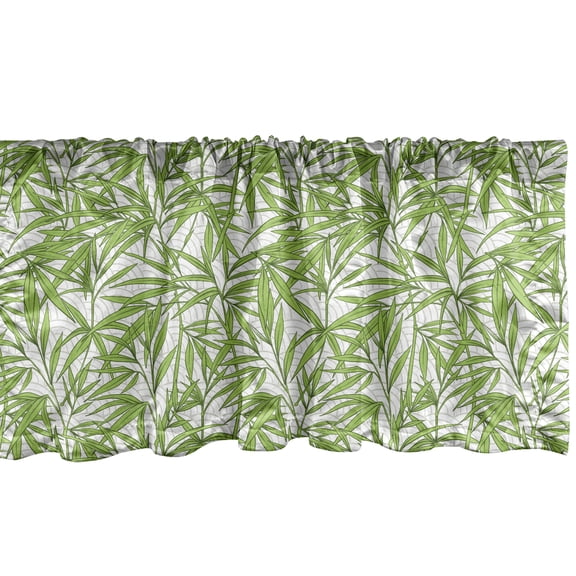 Ambesonne Vintage Asian Window Valance, Folk Leaves Branch, 42" x 12", Apple Green White