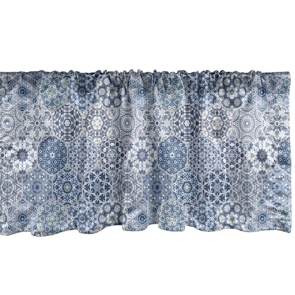 Ambesonne Vintage Asian Window Valance, Hexagonal Mosaic Boho, 54" X 18", Blue Grey and White