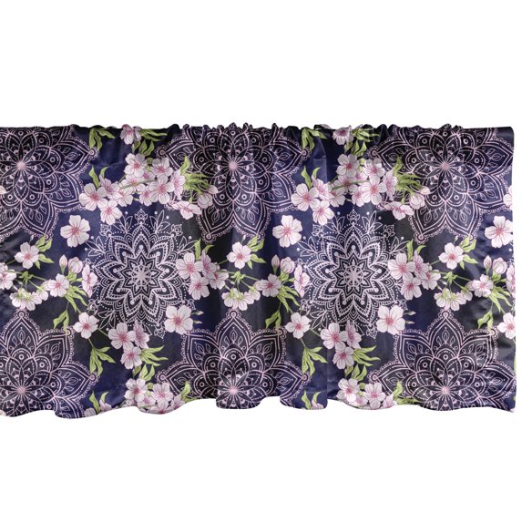 Ambesonne Vintage Asian Window Valance, Sakura Blossoms Art, 42" x 12", Indigo and Pale Mauve